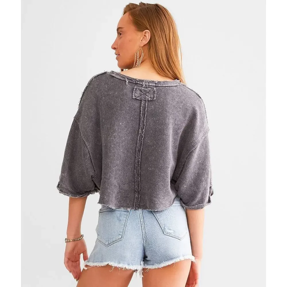 Free People Off My Mind Cropped Tshirt Raw Hem Size L